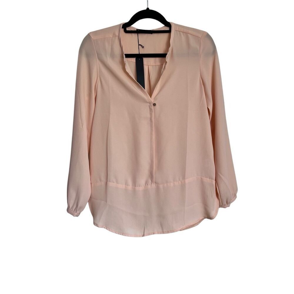 Revolve Krisa Blouse Womens XS Chiffon Peach Popover Split V-Neck Long Sleeve